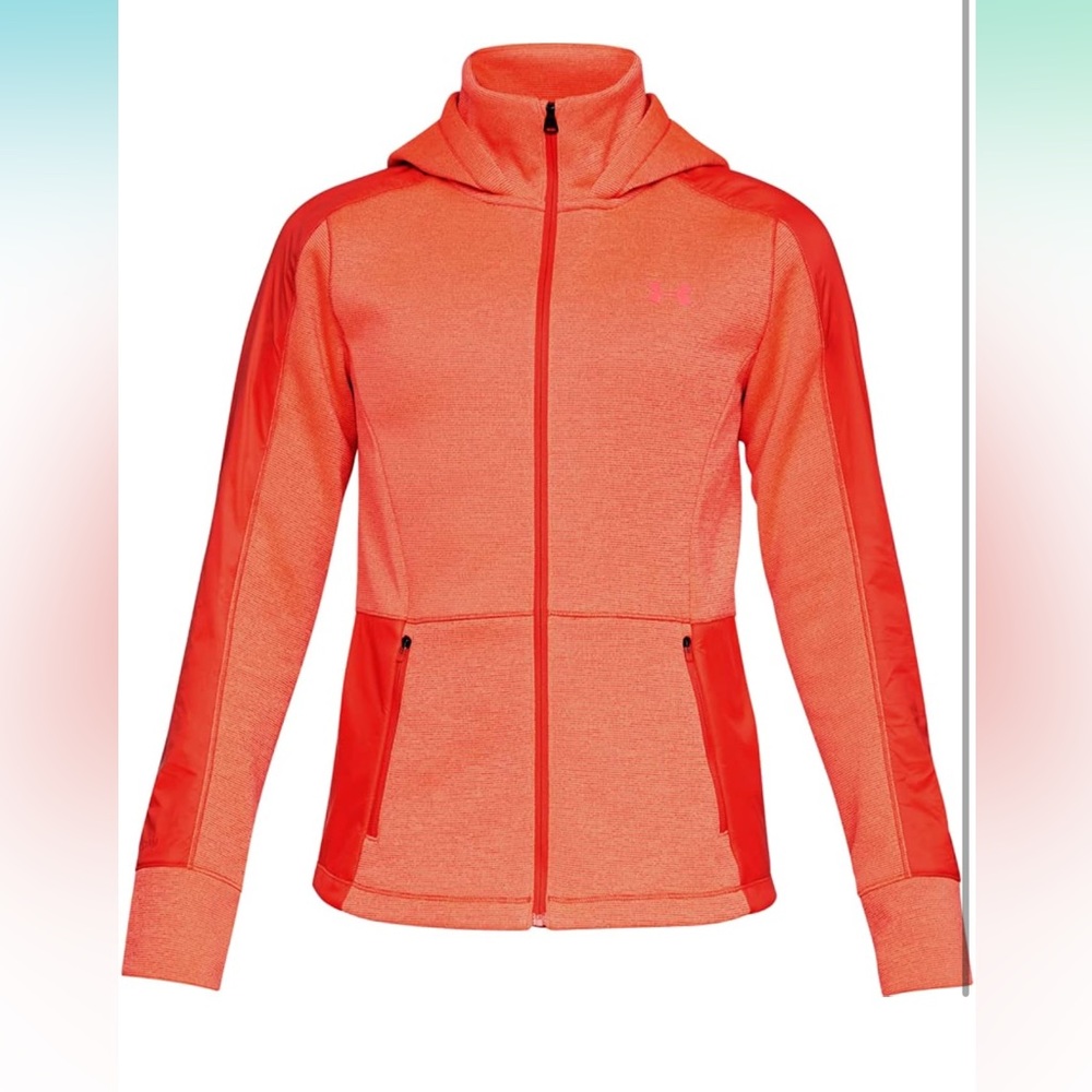 Under Armour Womens Small Neon Coral Red Orange Swacket Jacket Cold Gear Loose - Picture 6 of 8